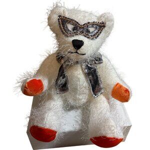 Dan Dee Teddy Bear Collectors Choice White Fuzzy With Mask & Bow Tie Orange Paws